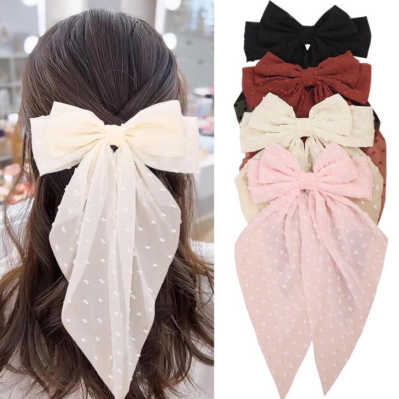 MRJ 4Pcs Chiffon Hair Bows for Women Big French Bows Hair Clips for Girls Hair Accessories Barrettes Metal Clips Bowknot Aesthetic - Image 1